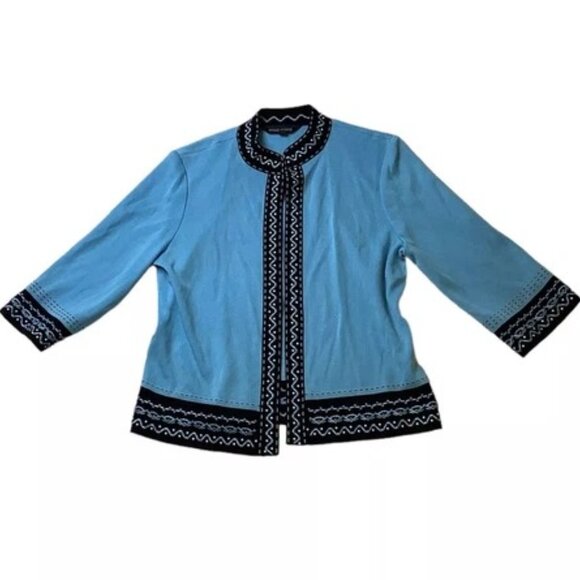 Ming Wang Womens Knit Open Front 3/4 Sleeve Blazer Jacket Blue Size PM - Picture 1 of 13